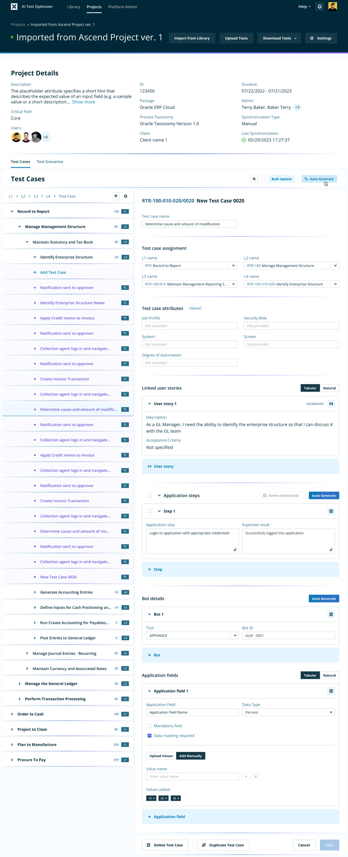 AI Test Optimizer interface