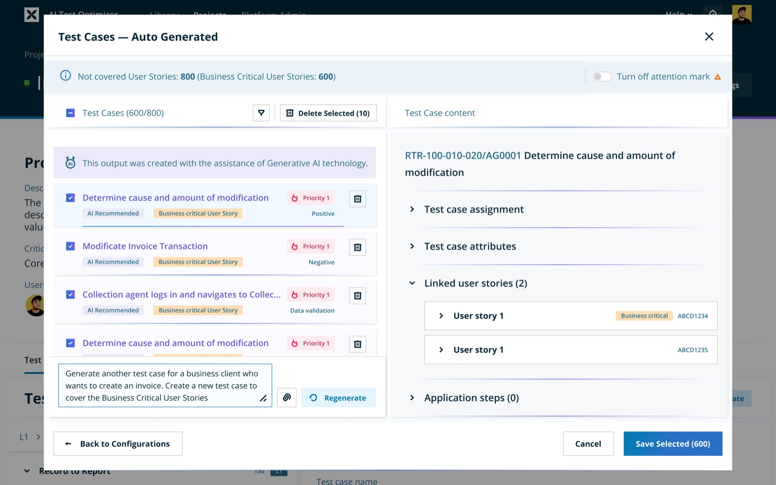 Generated test case results