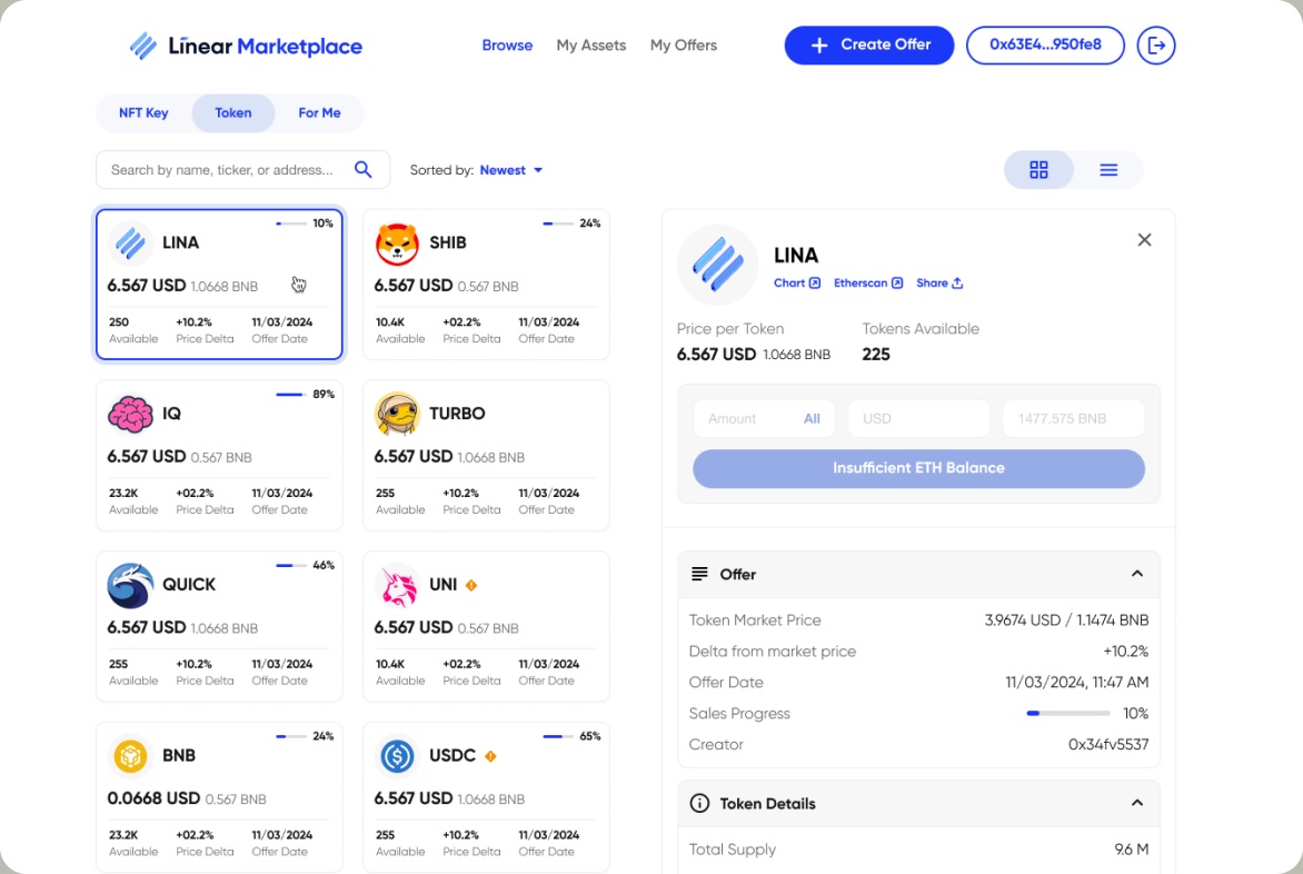 Linear Marketplace trading view