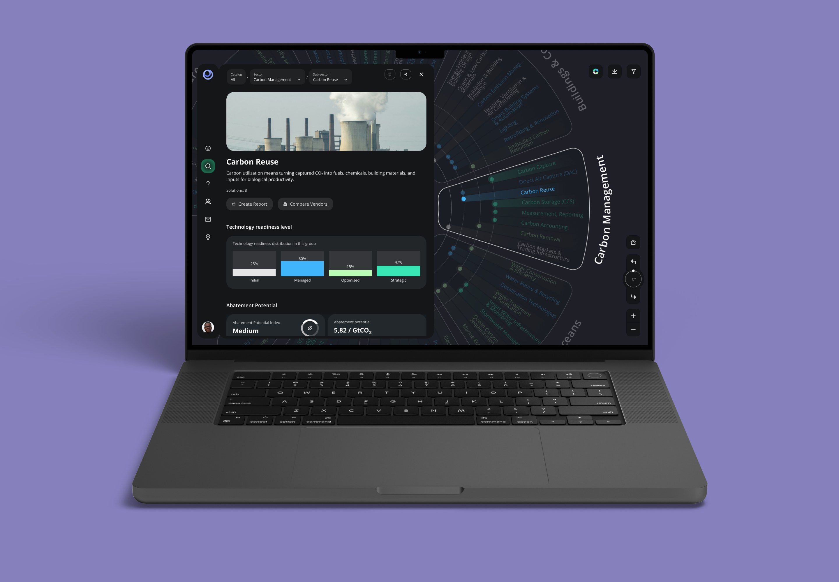 Climate Tech Viewer running on a laptop