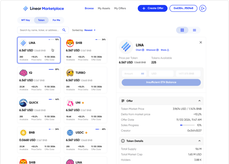 Linear Marketplace interface